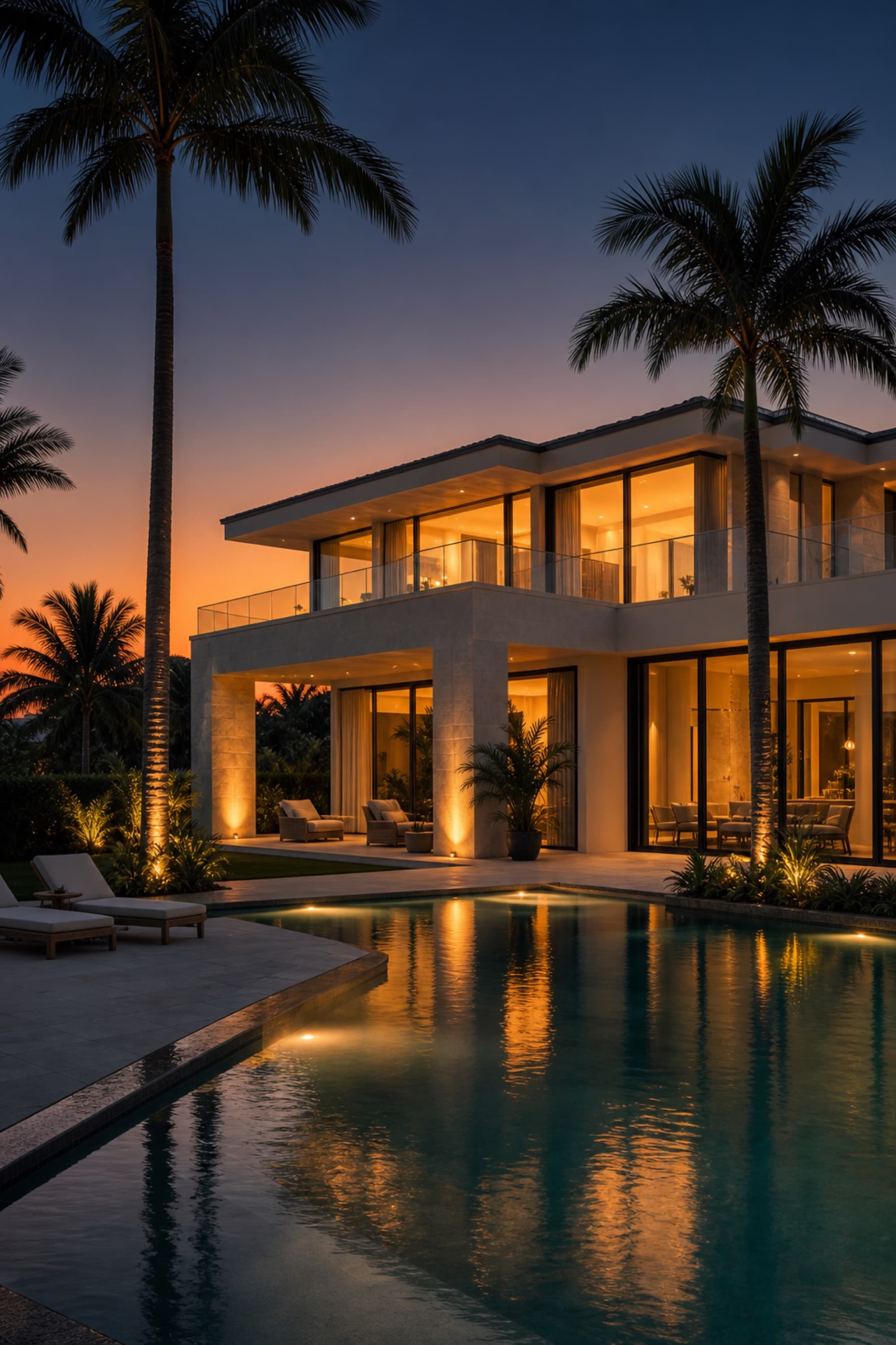 Custom home exterior at twilight near Venice, FL