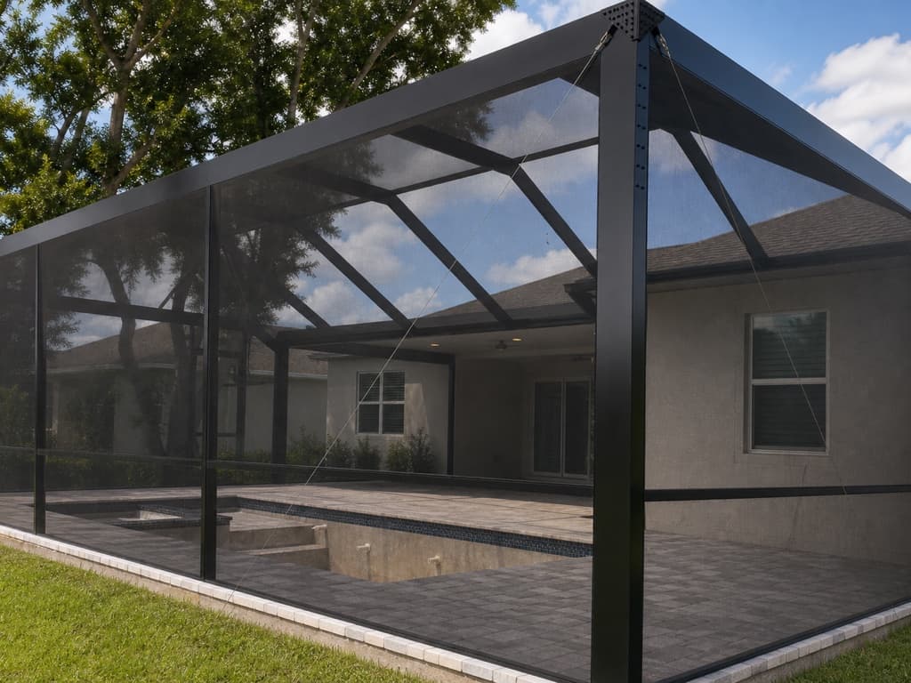 Pool cage structure before screening